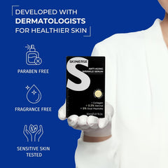 SKINERSE brightening close-up hints at glow and refined complexion.