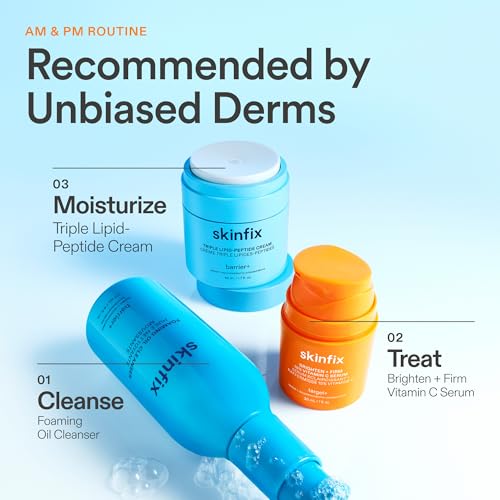 Bathroom counter with Skinfix bottle beside skincare items