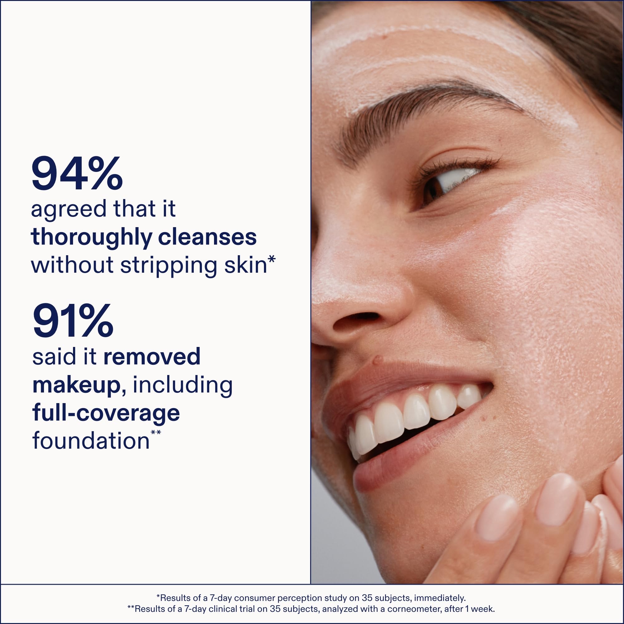 Close-up of clean skin after washing with Skinfix ceramide-ectoin formula.