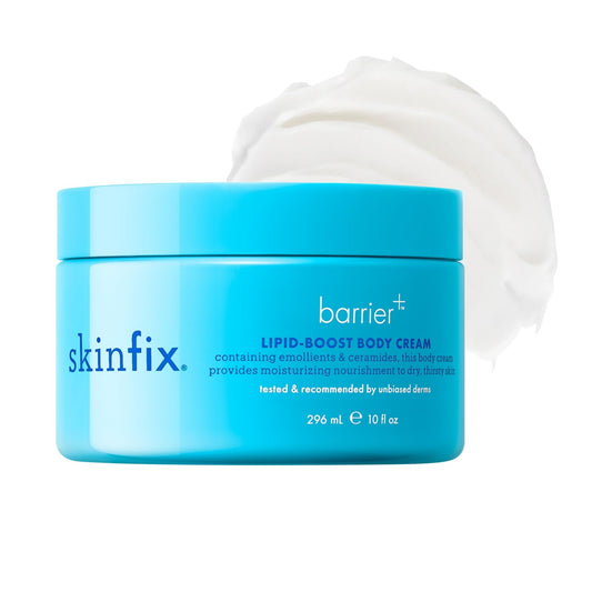Skinfix Lipid-Boost Body Cream bottle showing fast-absorbing hydration for daily use