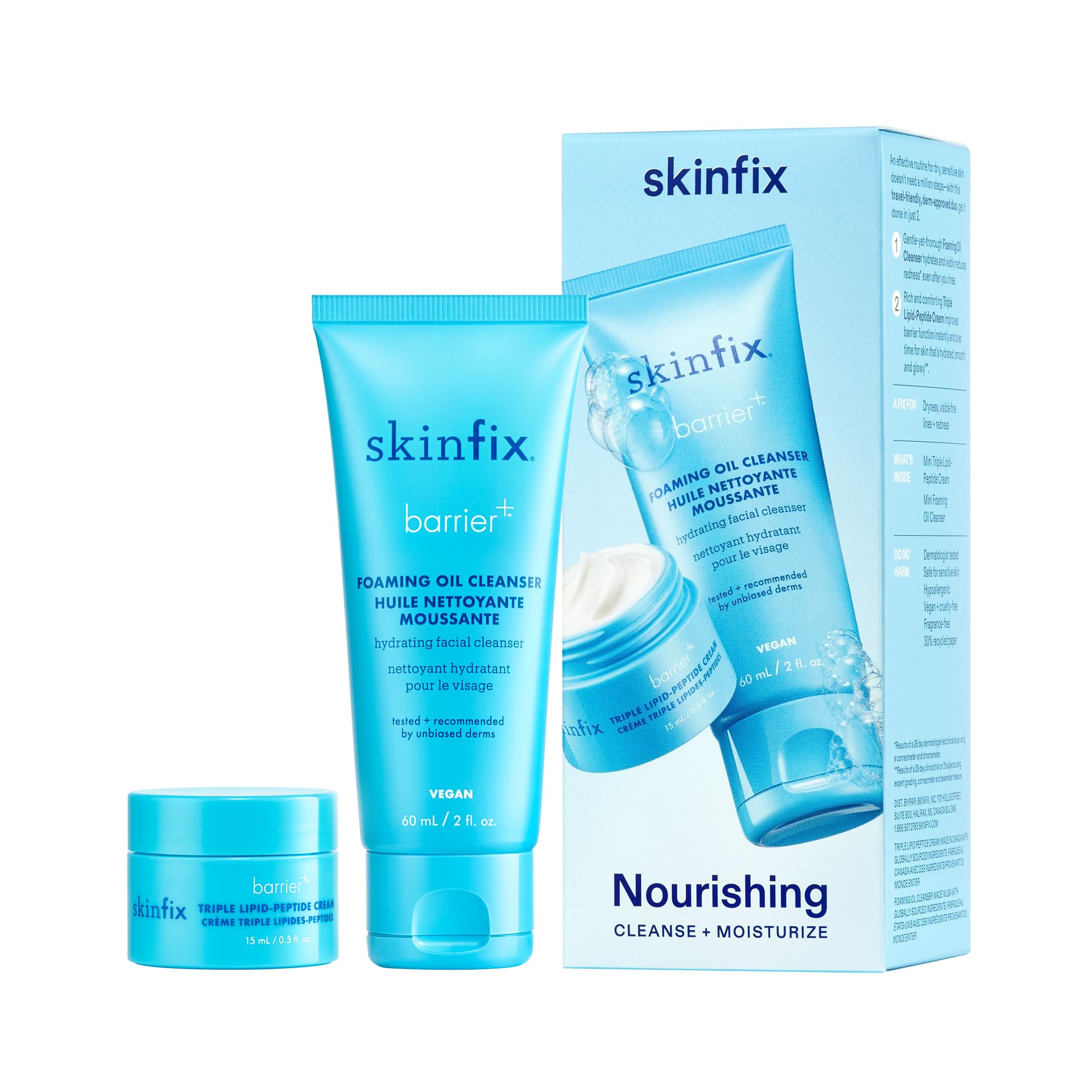 Skinfix Nourishing Cleanse + Moisturize Set pack shot showing radiant skin
