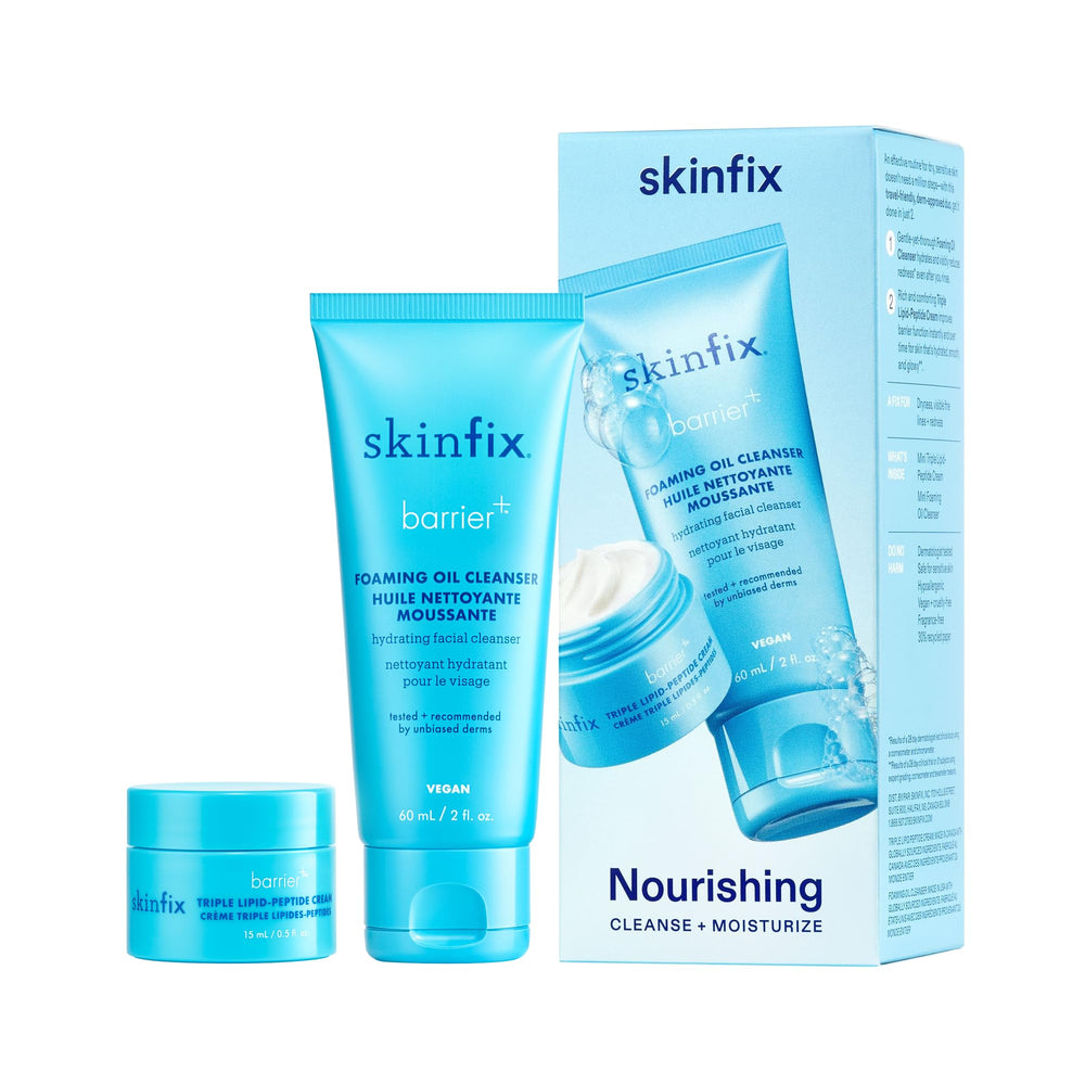 Skinfix Nourishing Cleanse + Moisturize Set pack shot showing radiant skin