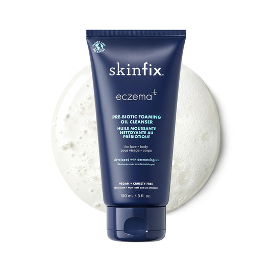 Skinfix prebiotic face and body foaming cleanser bottle with pump for daily hydration.