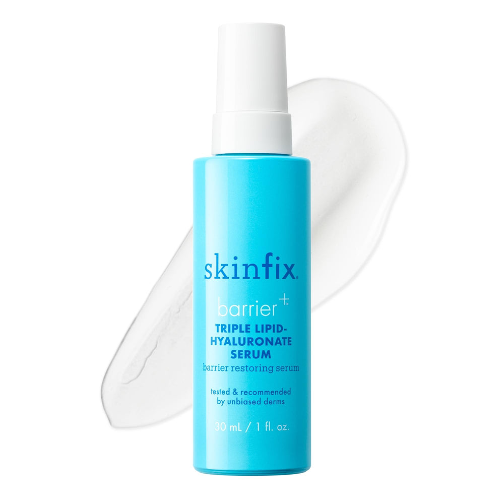 Skinfix Triple Lipid-Hyaluronate Serum bottle highlights lasting hydration.