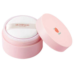 SKINFOOD 1957 Peach Cotton Powder jar showing lightweight translucent finish for oily skin