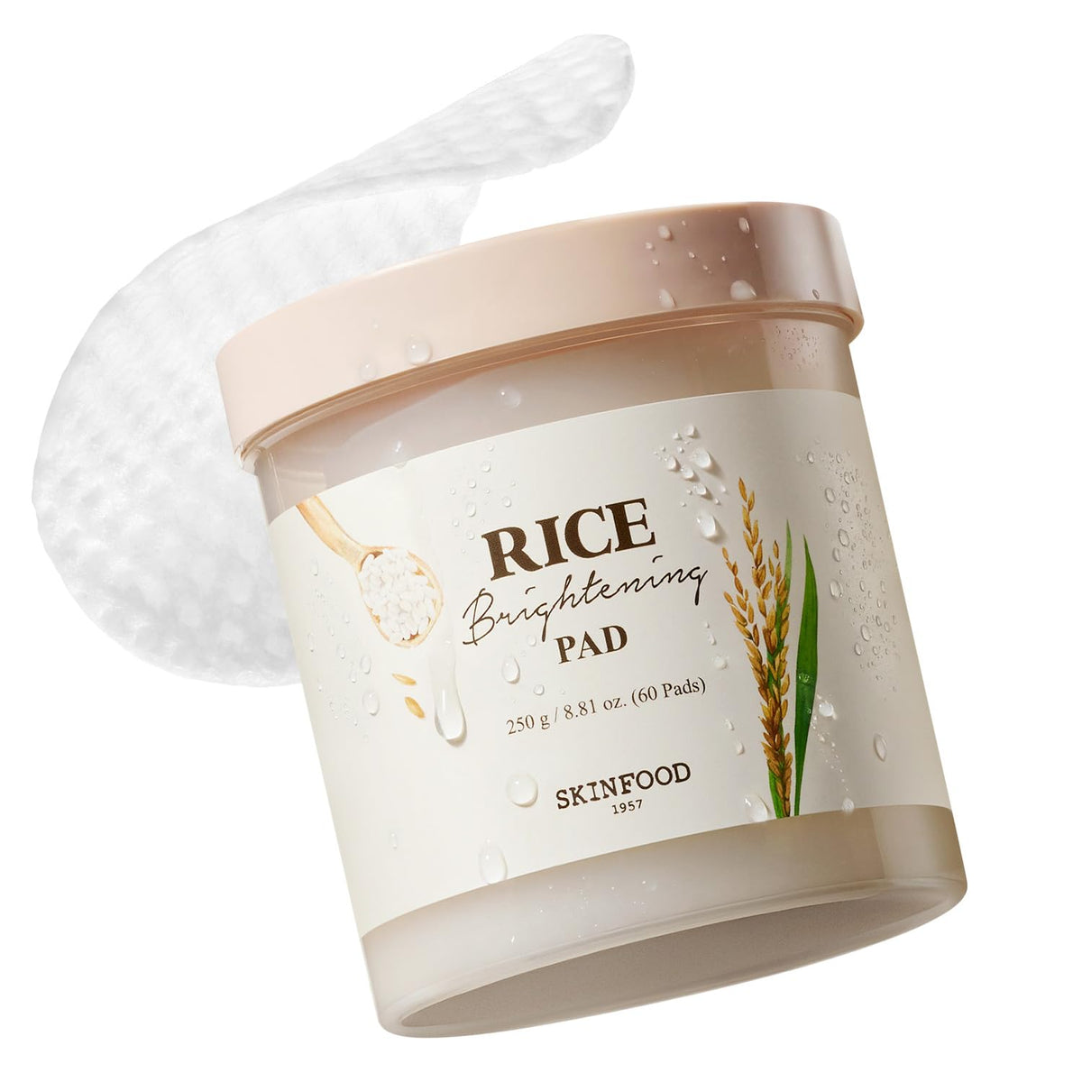 Skinfood 1957 Rice Brightening Toner Pad packaging highlights glow-boosting formula