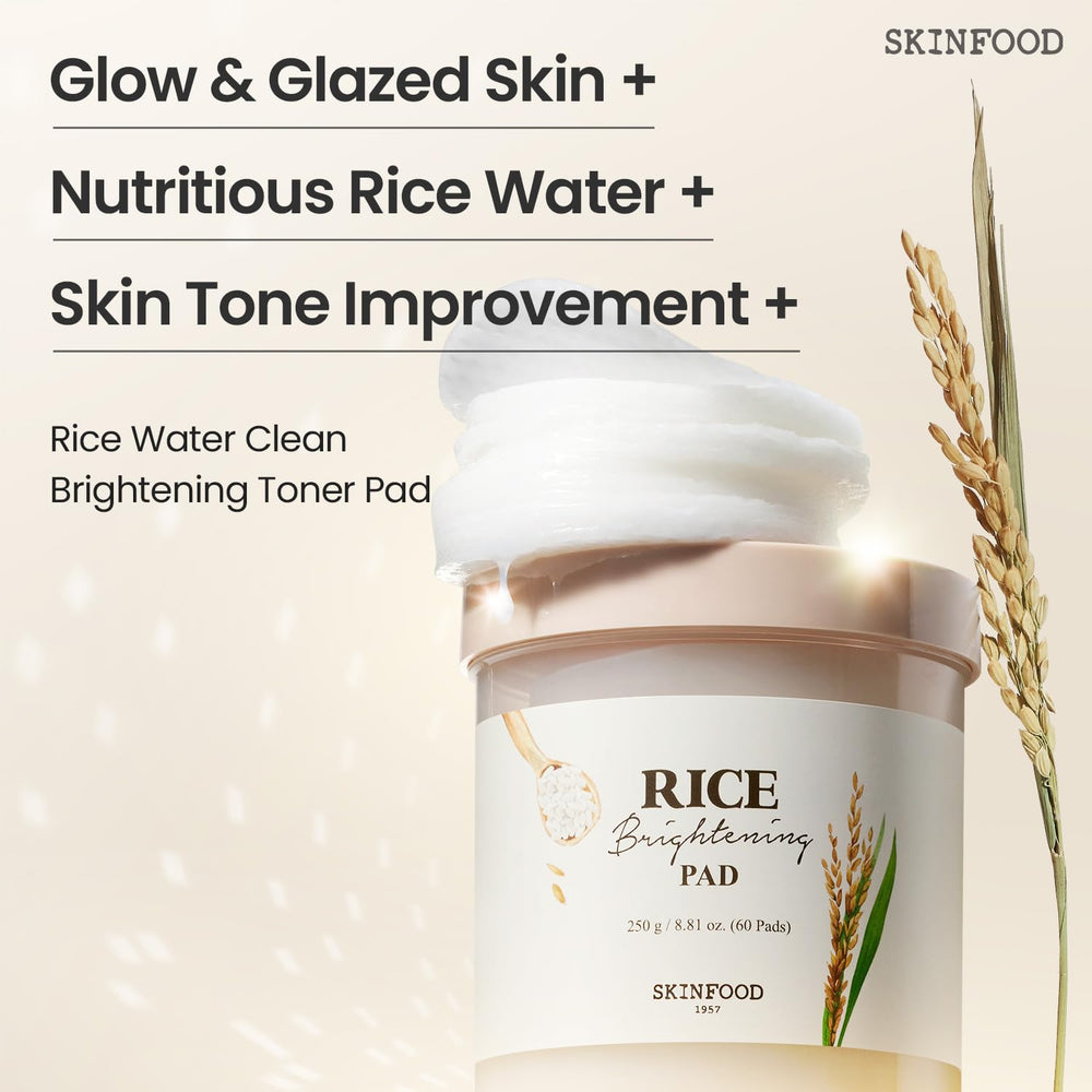 Skinfood 1957 Rice Toner Pad application wipe showing even-toned glow