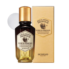 SKINFOOD 1957 Royal Honey Propolis Enrich Essence bottle; hydrating protection for skin.