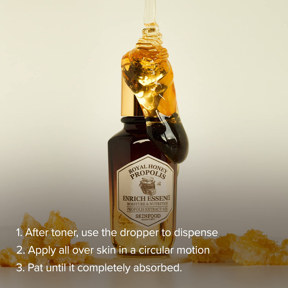 SKINFOOD 1957 Royal Honey Propolis Enrich Essence royal jelly extract icon; nourishing complexion.