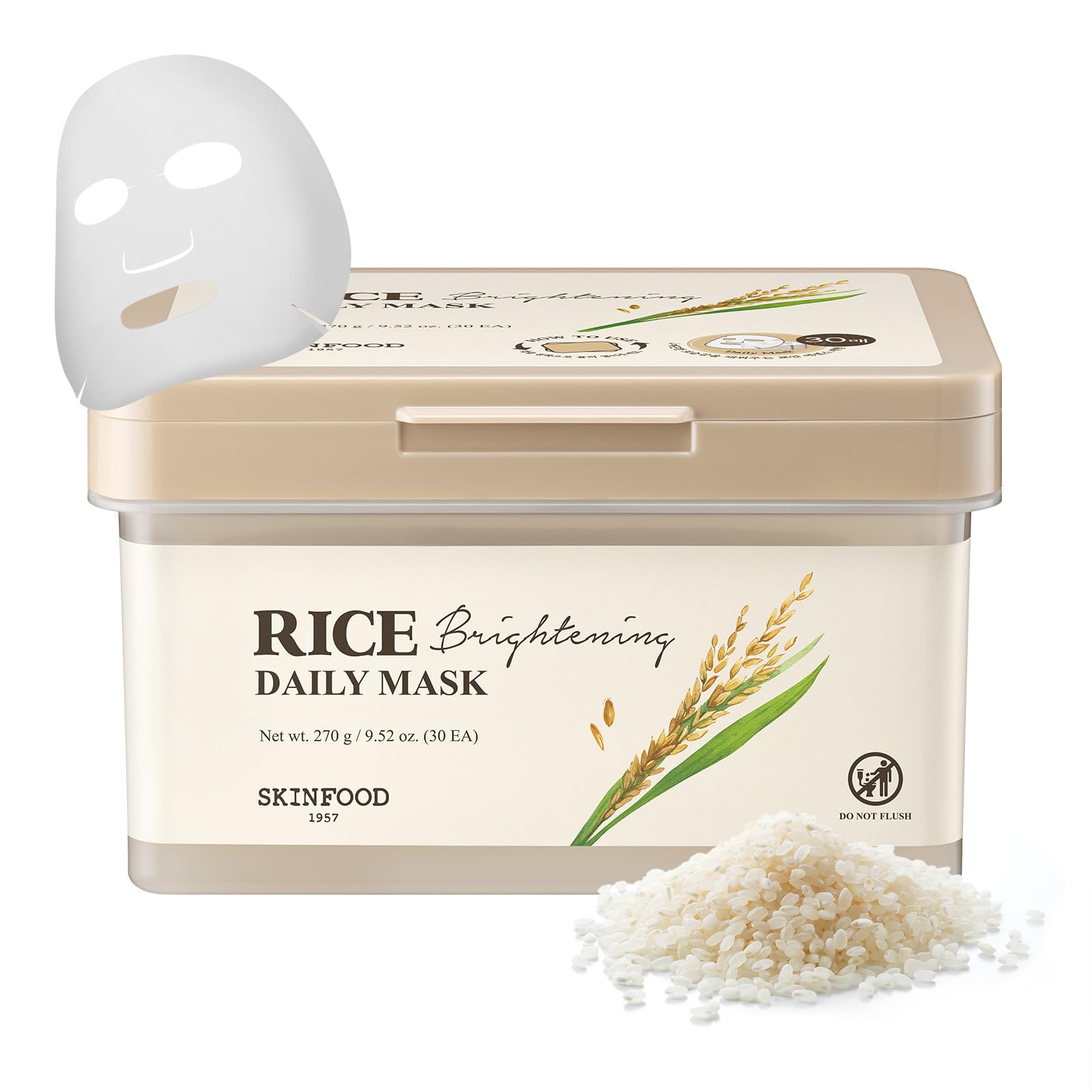 SKINFOOD Rice Daily Mask packaging shows the bulk pack for daily use.
