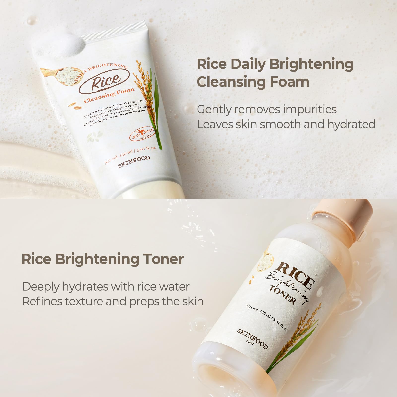 SKINFOOD fermented rice water ingredients close-up for skincare benefits.