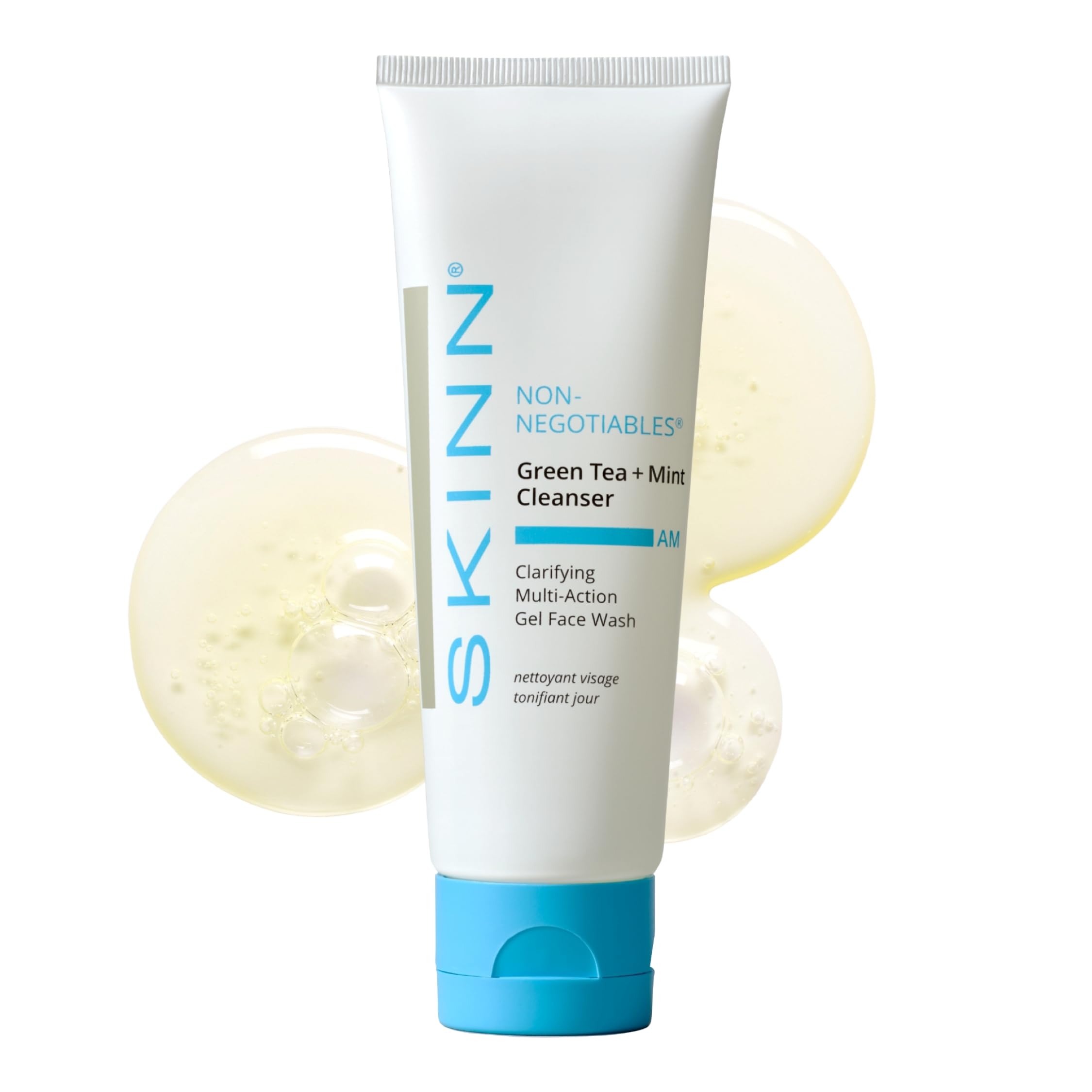 SKINN Daily Morning Face Wash bottle shows a refreshing minty cleanse to start your day.