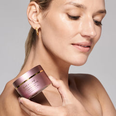 Massage motion emphasizes gentle lifting during skincare.