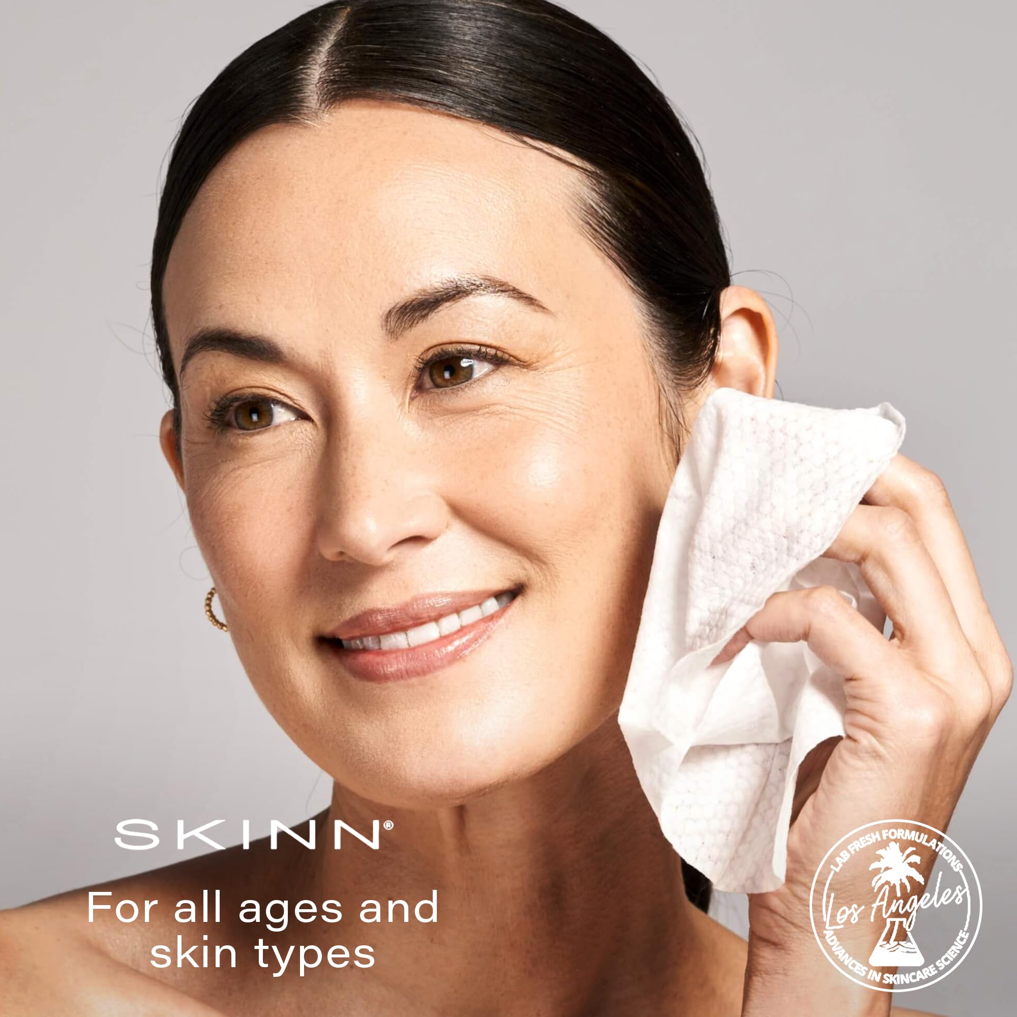 SKINN travel-sized wipes in a resealable pack stay fresh for busy days.