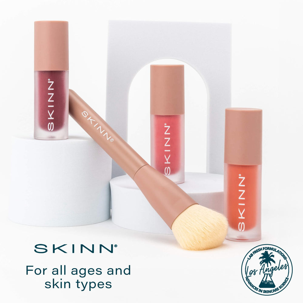 SKINN color swatches reveal pink, coral, and berry options for customization.