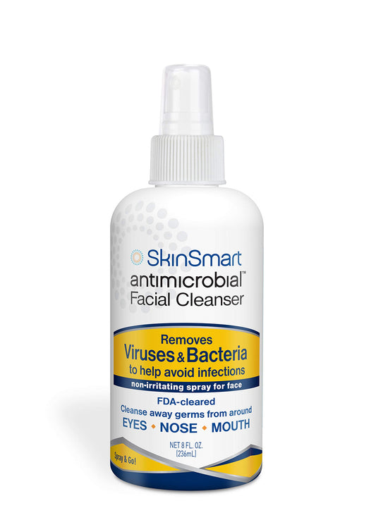 SkinSmart Antimicrobial facial spray bottle for on-the-go germ protection around eyes and mouth
