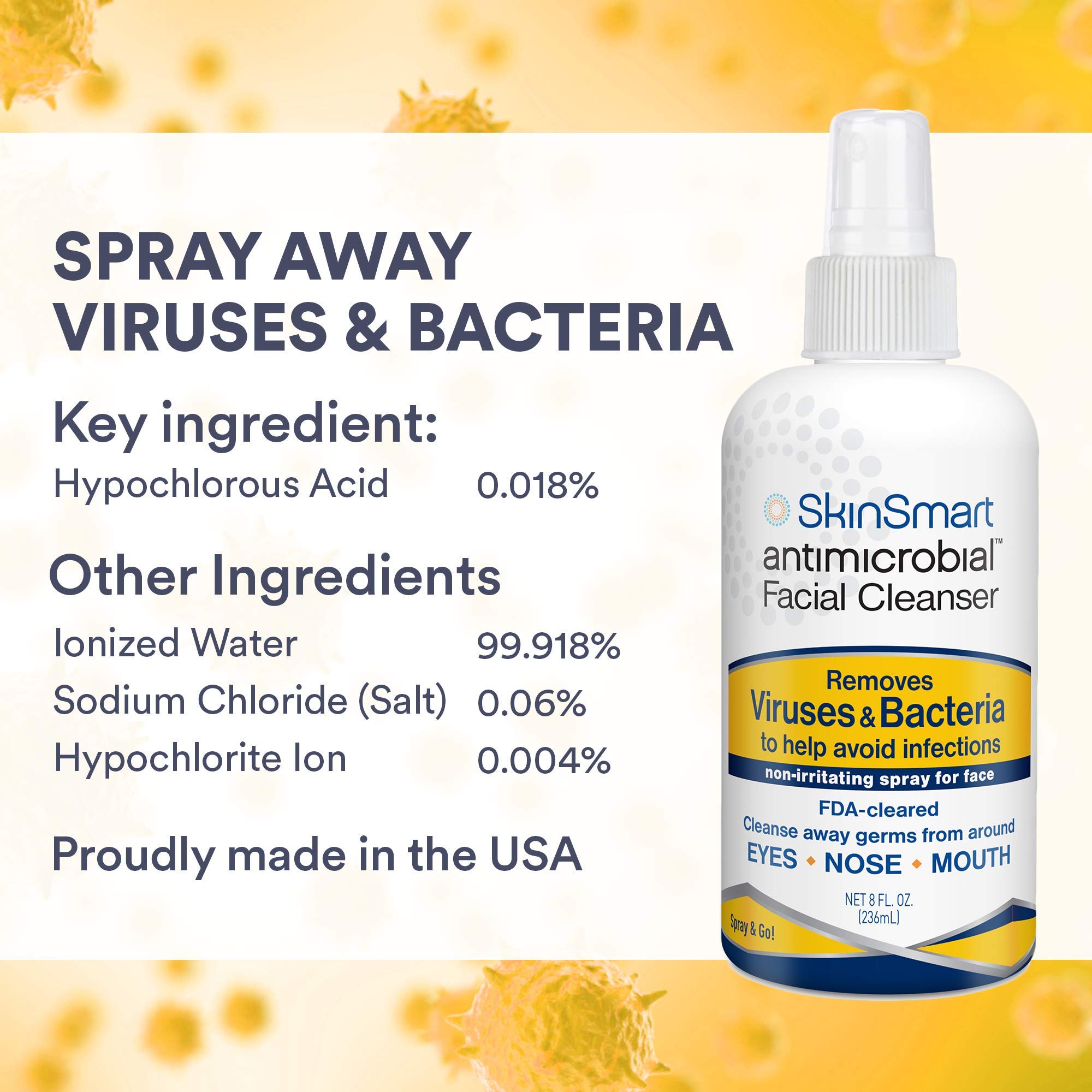 SkinSmart spraying near the mouth illustrates a simple daily routine