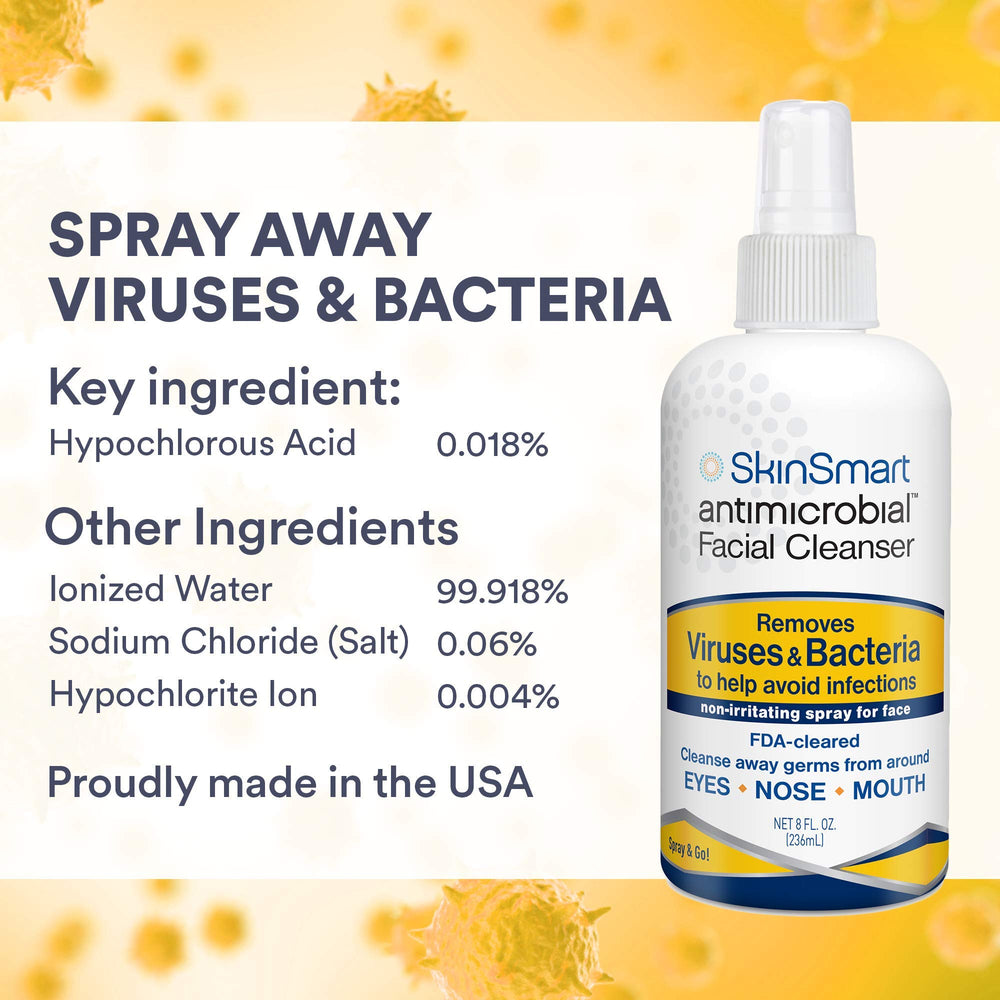 SkinSmart spraying near the mouth illustrates a simple daily routine