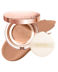 SKINTIFIC Cushion Foundation bottle close-up showing coverage and smooth texture