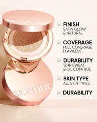 SKINTIFIC Cushion Foundation - sweatproof formula stays put through heat and humidity.