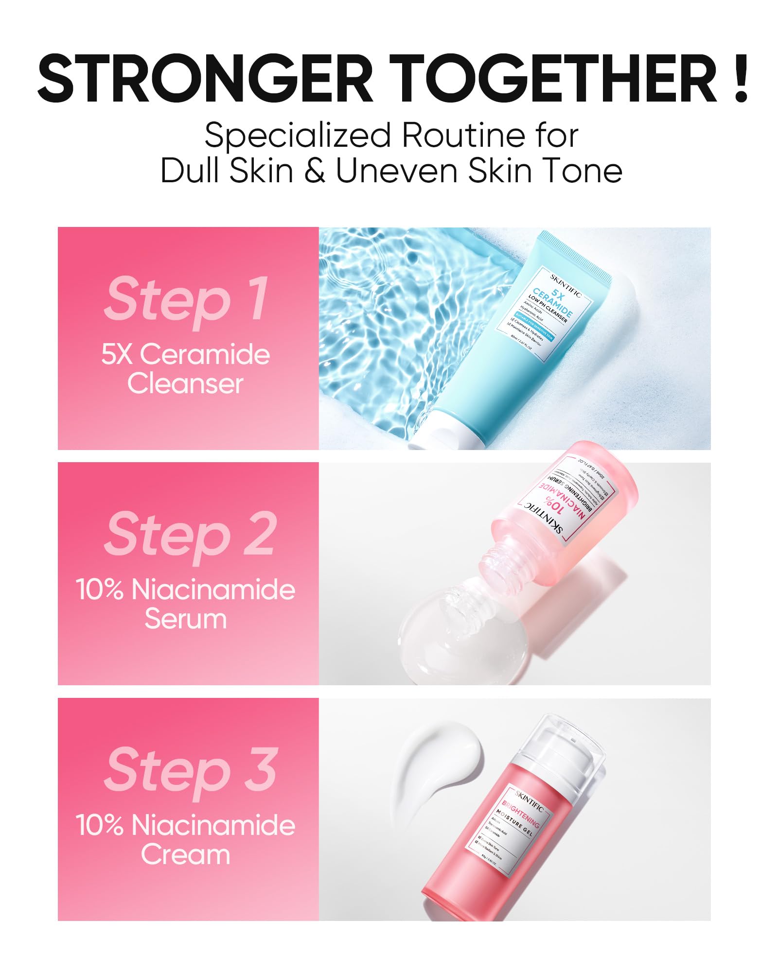 Ingredients closeup highlights ceramides and tranexamic acid in Skintific cream.