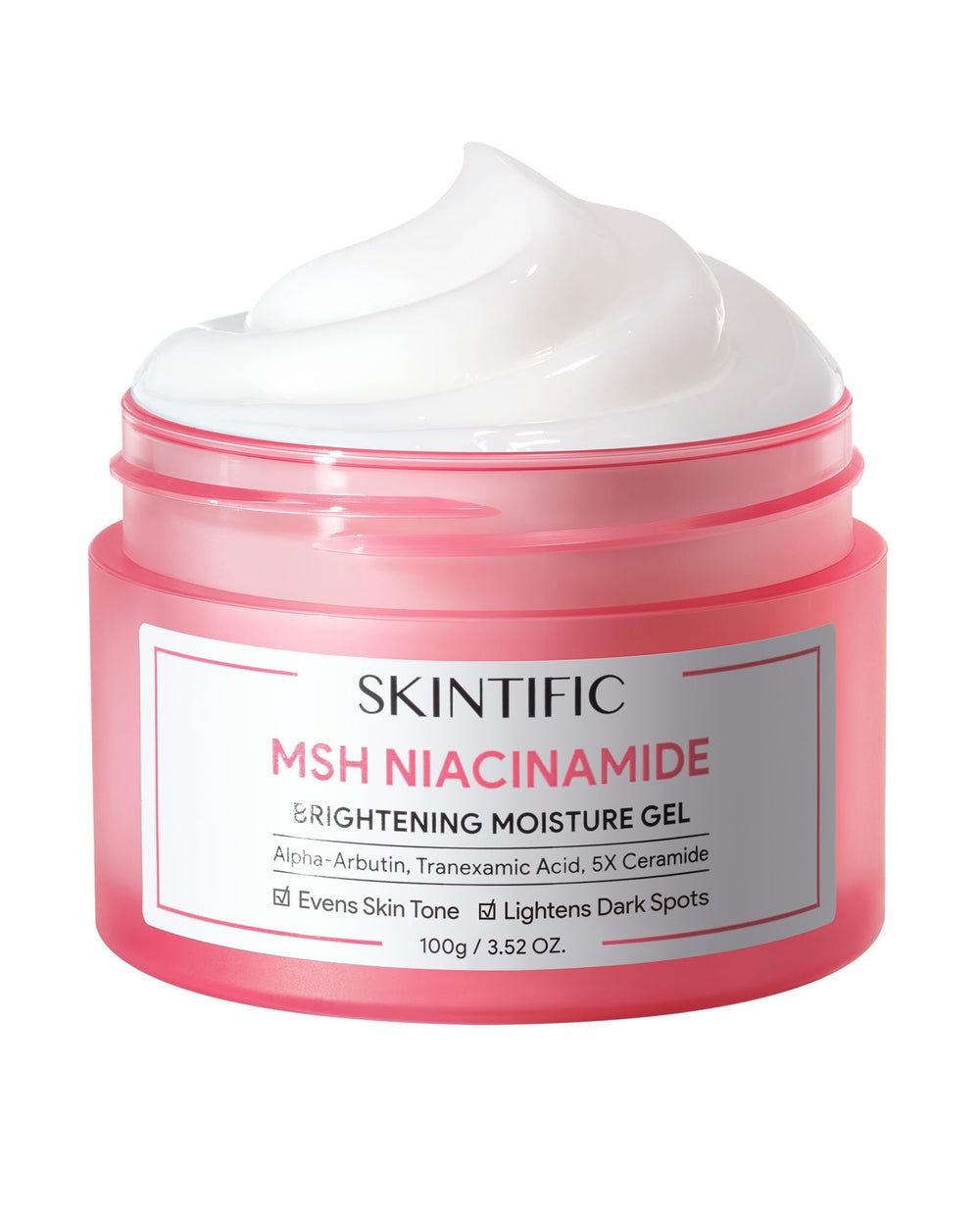 SKINTIFIC MSH Niacinamide Brightening Cream packaging flatlay with ingredients icons highlights clean formulation