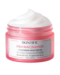 SKINTIFIC MSH Niacinamide Brightening Cream packaging flatlay with ingredients icons highlights clean formulation