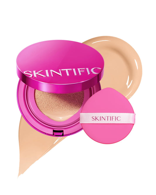 SKINTIFIC Pink Glow Cushion compact offers natural radiance with lightweight, buildable coverage.
