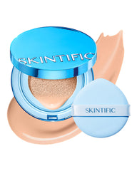 Skintific Velvet Matte Cushion Blue 03 Petal packaging highlights oil-control foundation benefits.