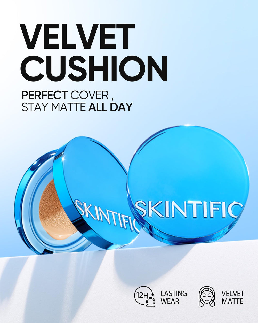 SKINTIFIC Velvet Matte Cushion Foundation oil-control keeps shine at bay all day