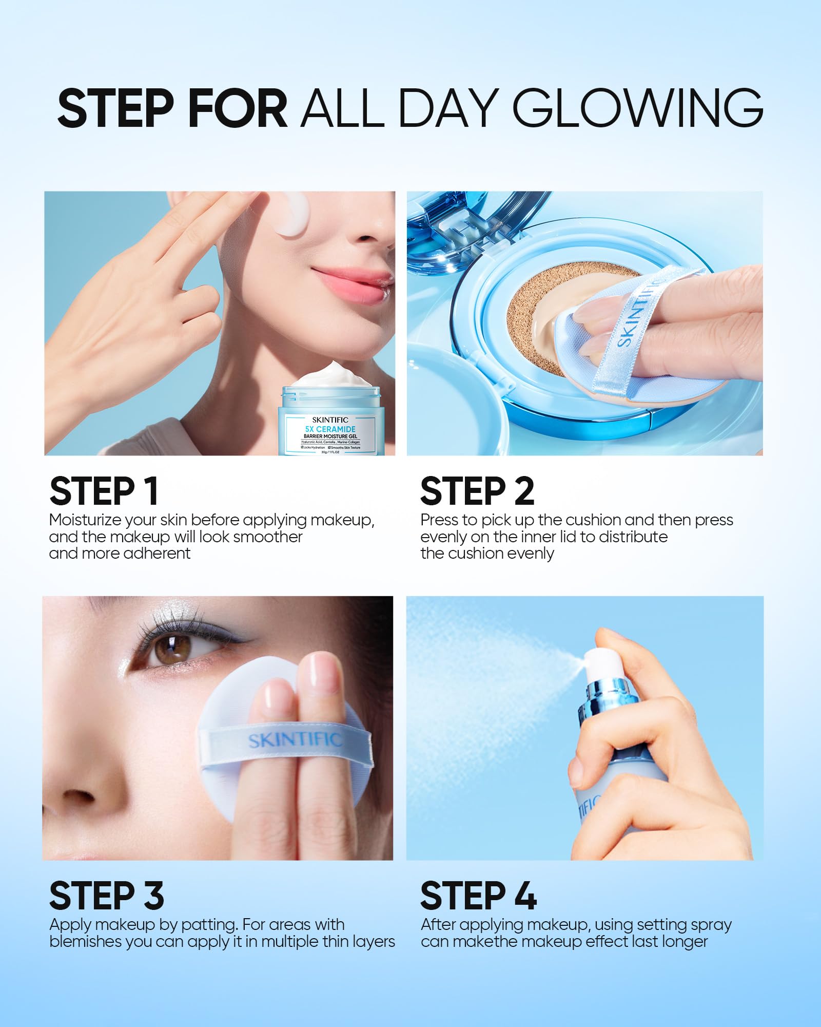 SKINTIFIC Velvet Matte Cushion Foundation waterproof film demonstrates transfer-proof wear