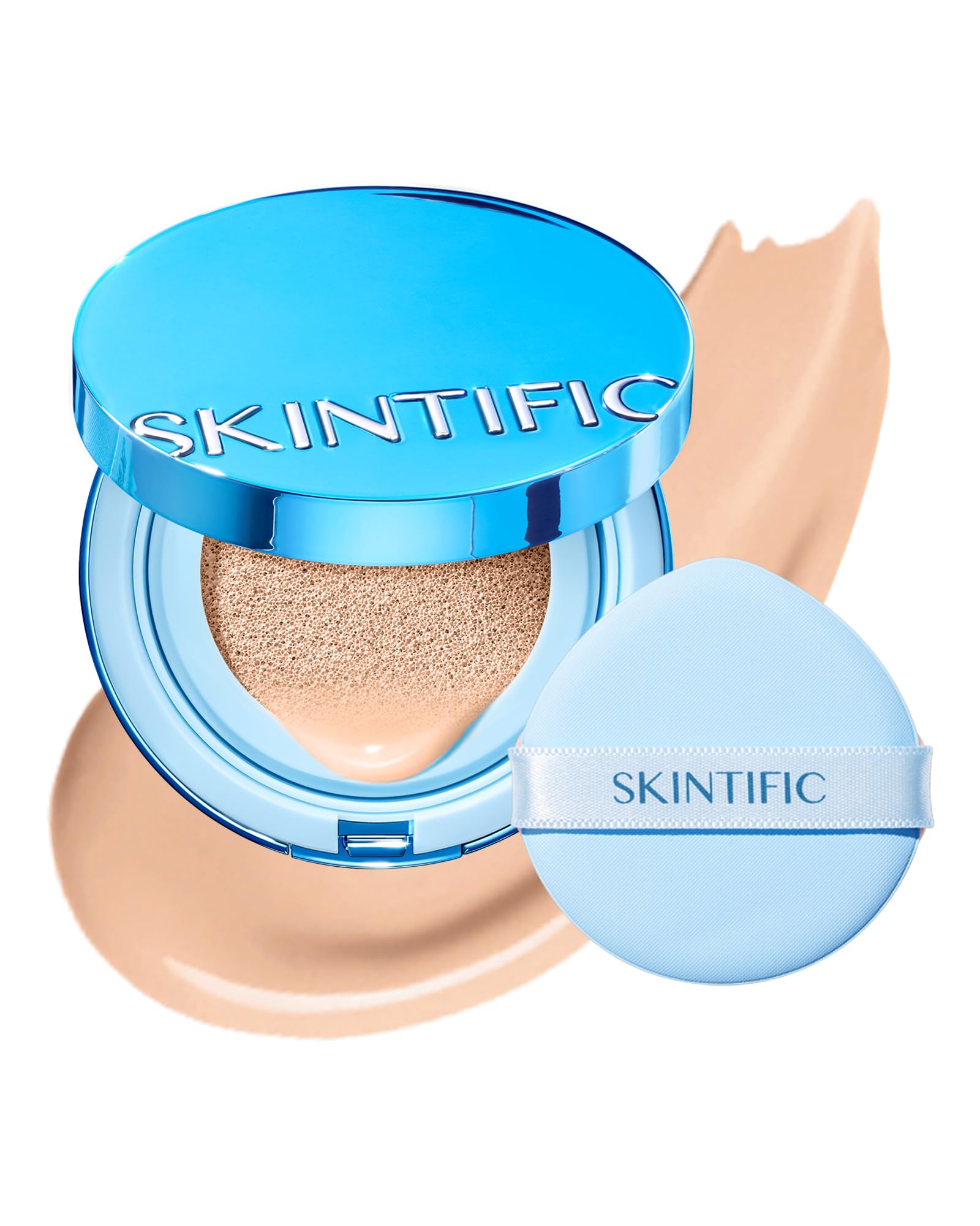 SKINTIFIC Velvet Matte Cushion Vanilla bottle close-up showing full-coverage finish.