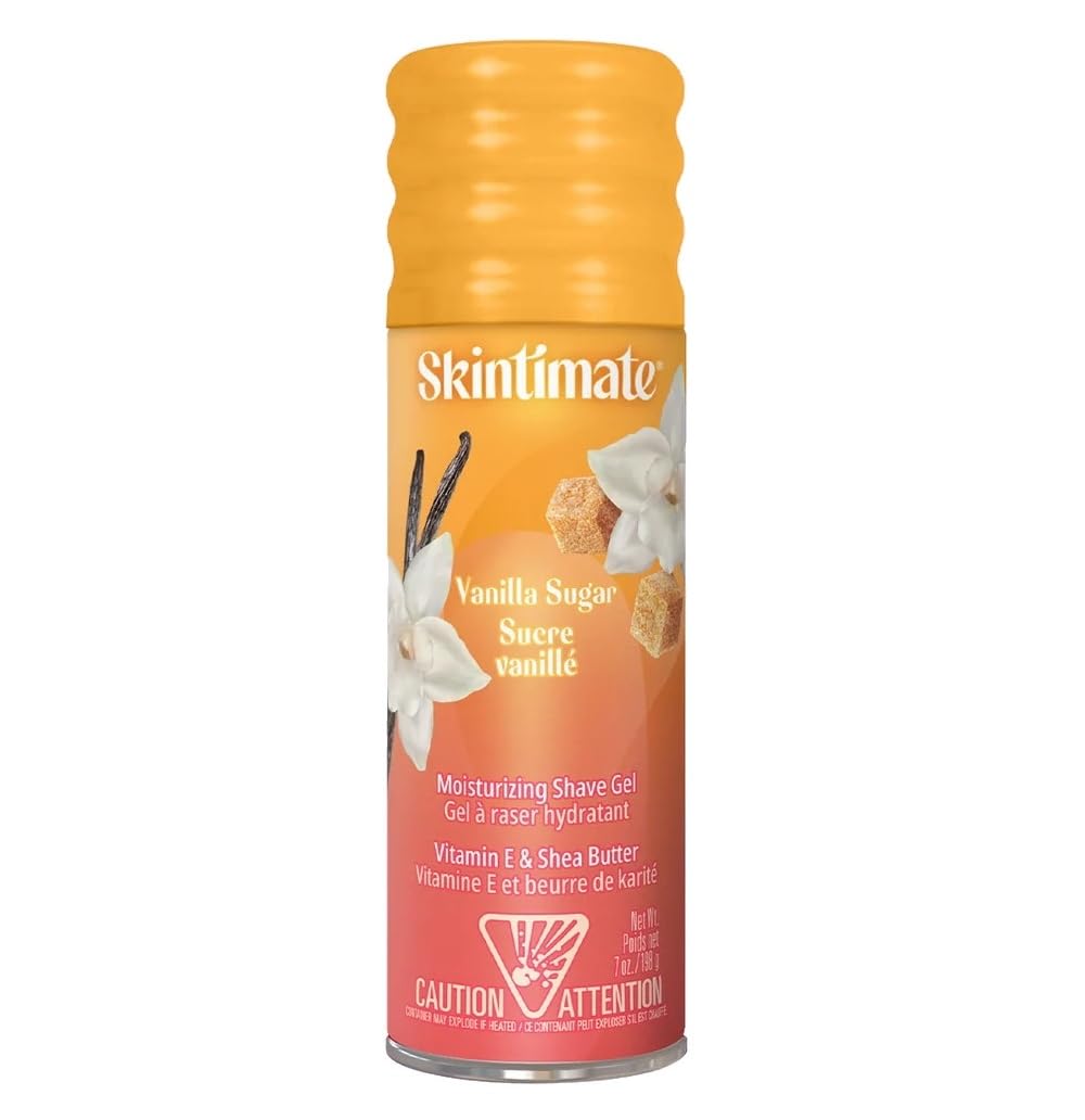 Skintimate Vanilla Sugar Shave Gel bottle shows a rich lather for a smooth, irritation-free shave