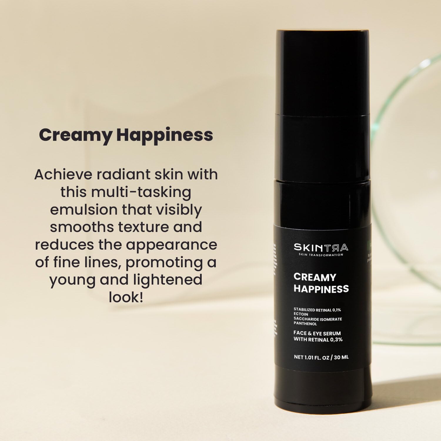Texture close-up reveals creamy, weightless emulsion absorbing quickly on skin.
