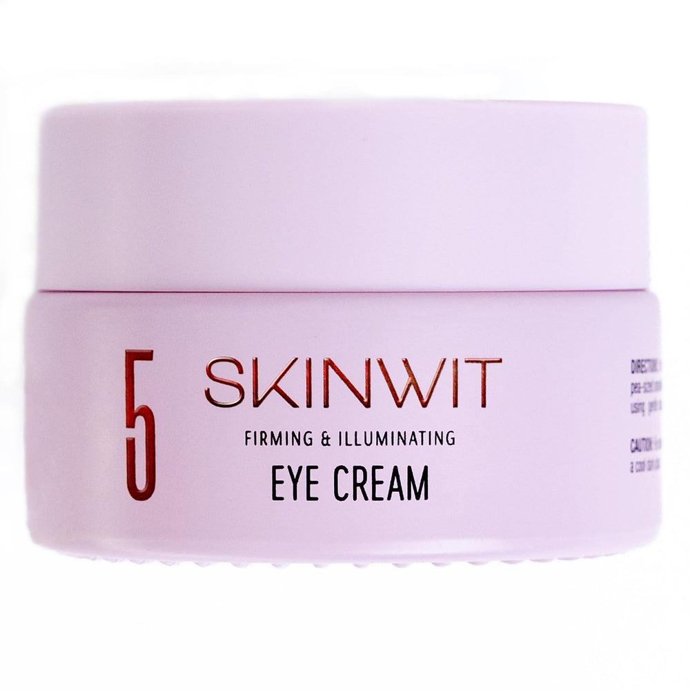 SKINWIT anti-aging eye cream bottle with sleek packaging and smoothing properties.