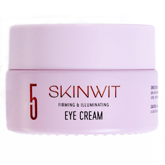 SKINWIT anti-aging eye cream bottle with sleek packaging and smoothing properties.