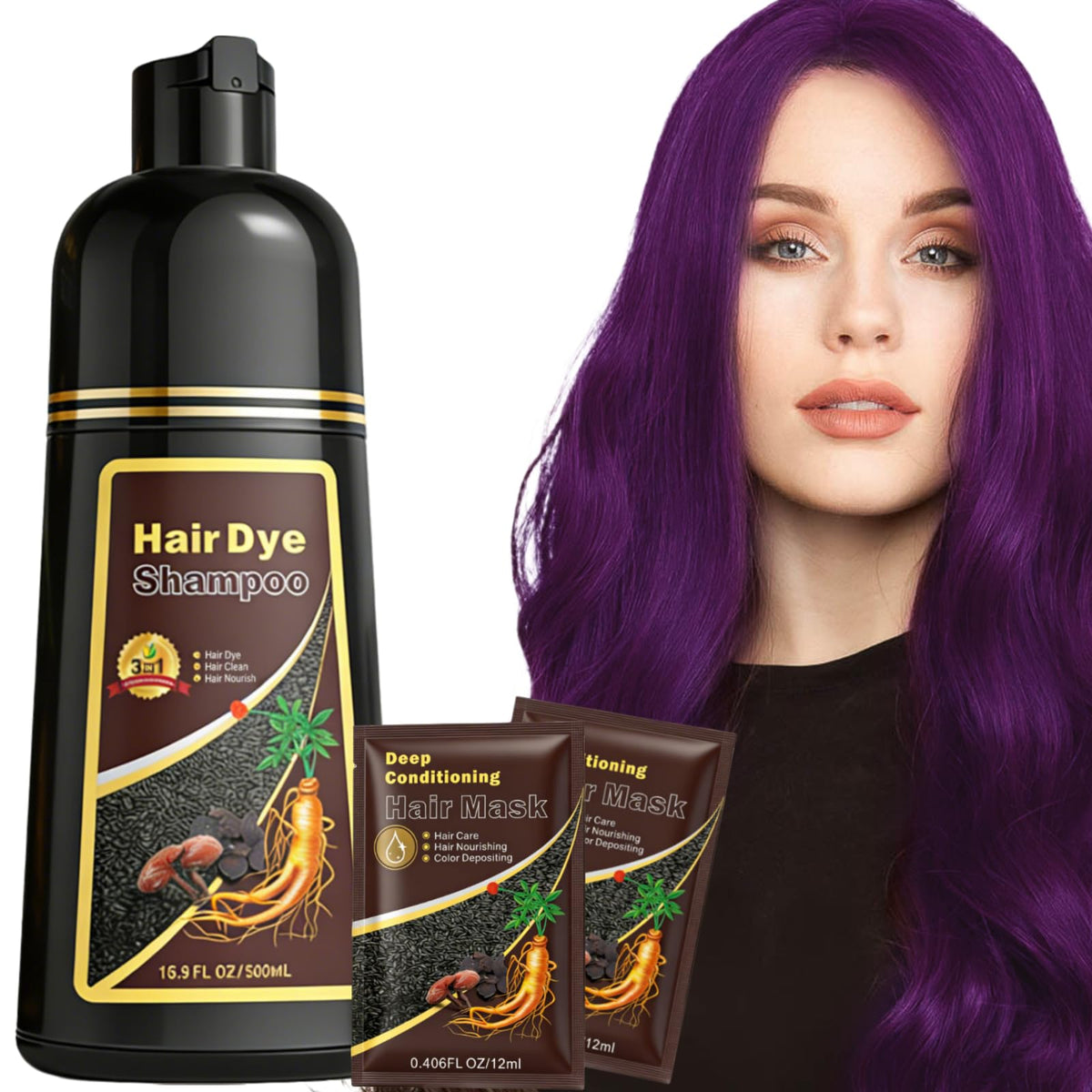 Sklight Hair Dye Shampoo color application delivers even root-to-tip purple coverage.