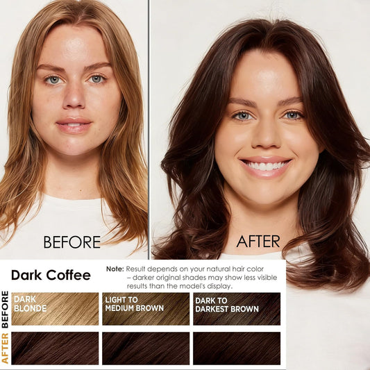 Sklight Hair Dye Shampoo Dark Coffee application on dry hair demonstrates simple root touch-ups.