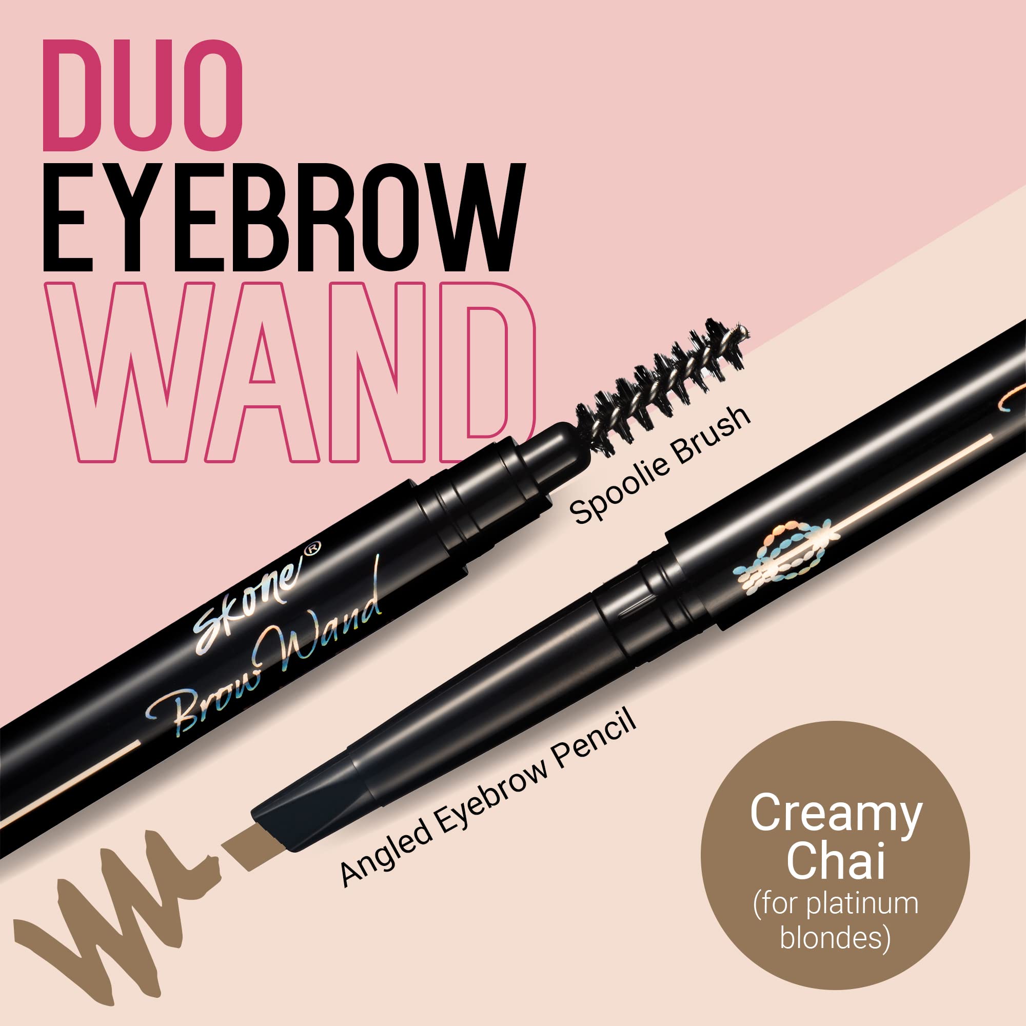 Skone Dual-ended Brow Definer with Spoolie for fast shaping and grooming.