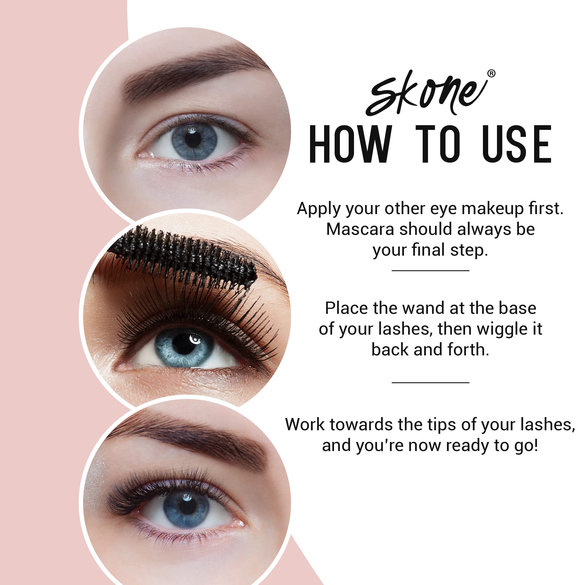 Skone Luxe on lashes dramatic close-up with lifted, voluminous look