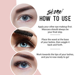 Skone Luxe on lashes dramatic close-up with lifted, voluminous look