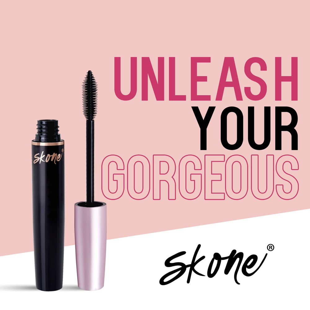 Skone Luxe mascara swatch in black emphasizes bold finish