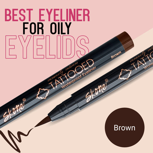 Skone waterproof liquid eyeliner pen cap guards the formula for pool or gym wear