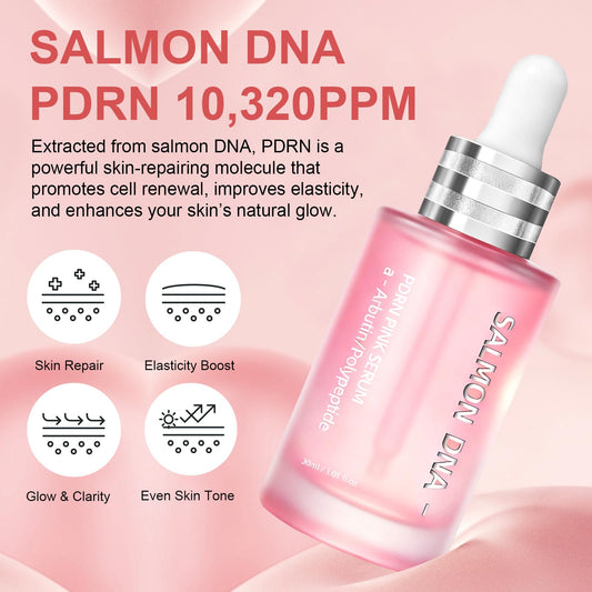 SKSOYT Pink Peptide 12 PDRN Serum pump-application demonstrates quick absorption and hydration