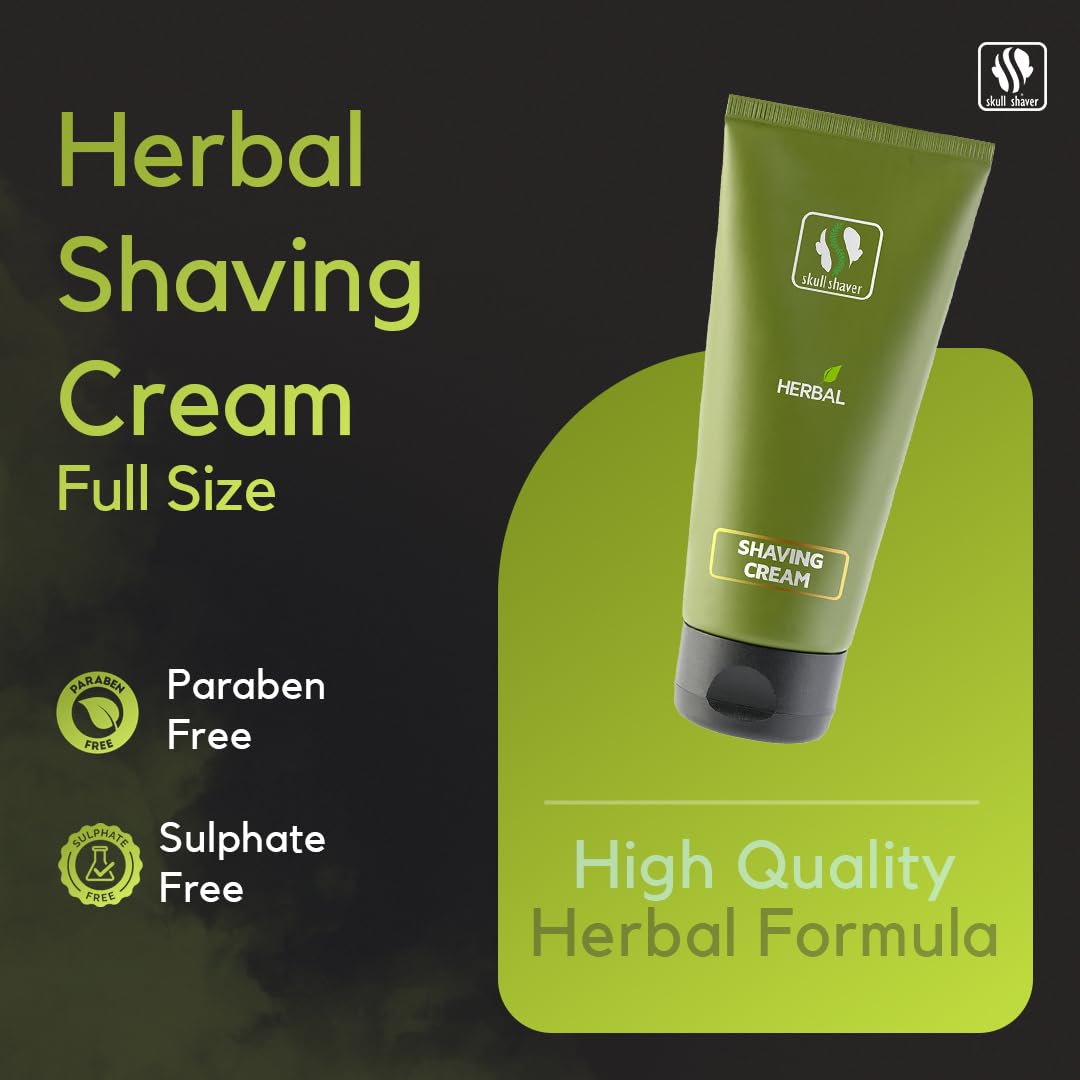 Skull Shaver Herbal Shaving Cream rich lather demonstrates easy glide and close shave.