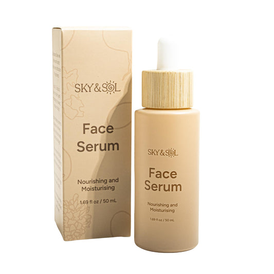 Sky and Sol ancestral tallow serum bottle close-up for deep hydration and barrier support.