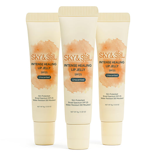 Sky and Sol Lip Jelly SPF 25 bottle pour shows hydrating, protective lip care