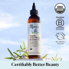 Sky Organics castor oil rosemary hexane-free label emphasizes clean formula