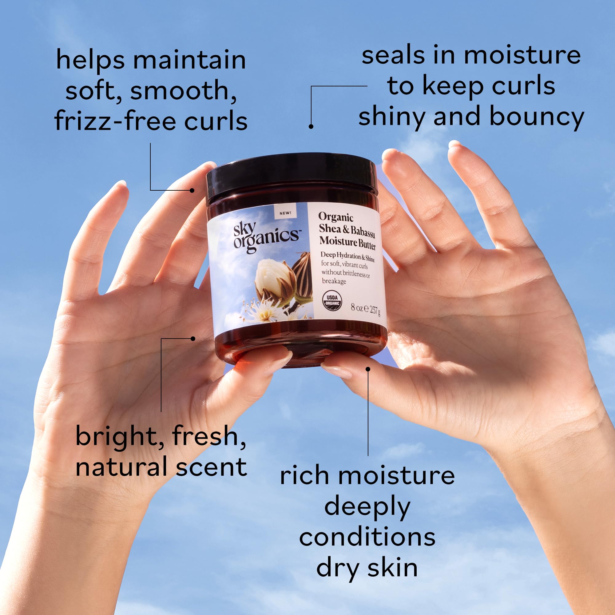 Sky Organics Shea Butter relieves rough skin on elbows and knees with rich hydration