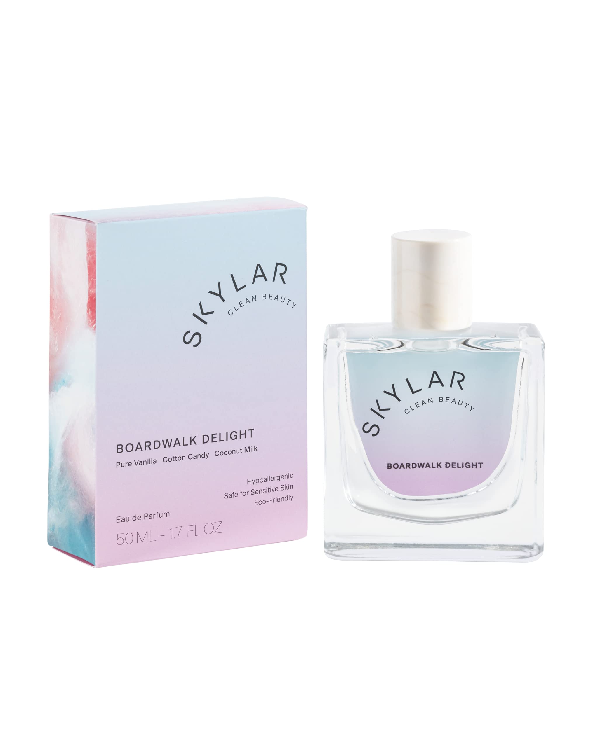 Skylar Boardwalk Delight bottle on a beach setup for daily wear